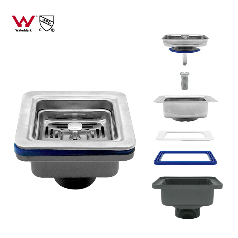 Square-shaped strainer drain for sink