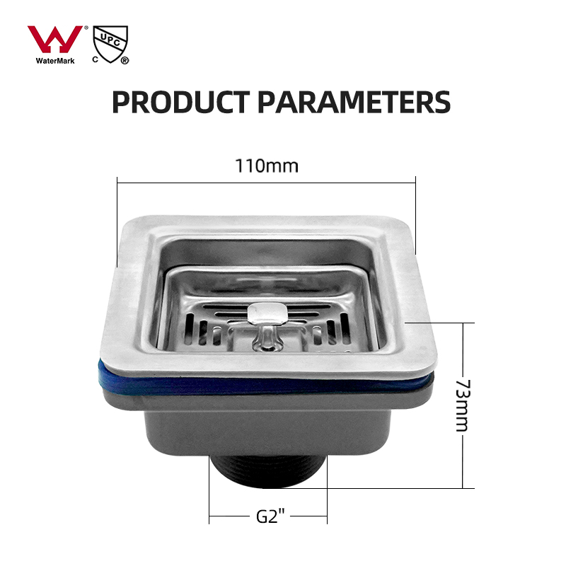 Square-shaped strainer drain for sink